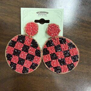 Red & Black Beaded Statement Earrings - NEW